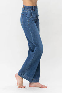 High Waist Double Button Wide Leg Jeans 82558