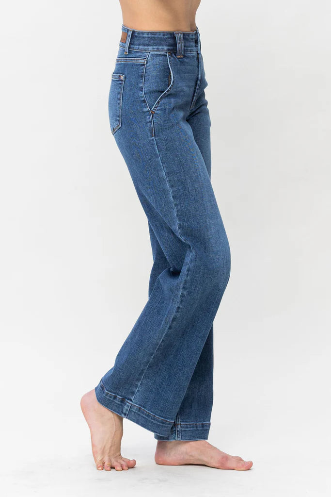 High Waist Double Button Wide Leg Jeans 82558