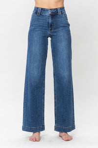 High Waist Double Button Wide Leg Jeans 82558