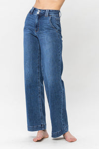 High Waist Double Button Wide Leg Jeans 82558
