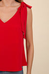 V Neck Flowy Top with Self Tie Sleeves