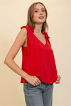 V Neck Flowy Top with Self Tie Sleeves