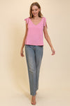 V Neck Flowy Top with Self Tie Sleeves