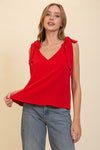 V Neck Flowy Top with Self Tie Sleeves