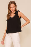 V Neck Flowy Top with Self Tie Sleeves