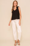 V Neck Flowy Top with Self Tie Sleeves