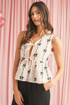 Sleeveless Bow Front Tie Top Black/White