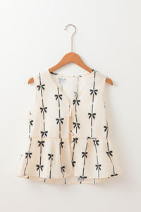 Sleeveless Bow Front Tie Top Black/White
