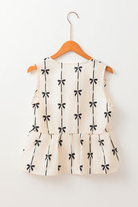 Sleeveless Bow Front Tie Top Black/White