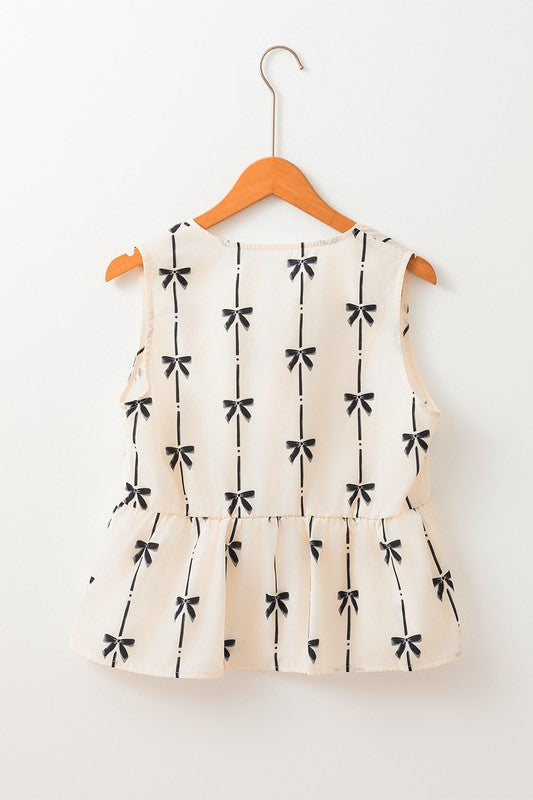 Sleeveless Bow Front Tie Top Black/White