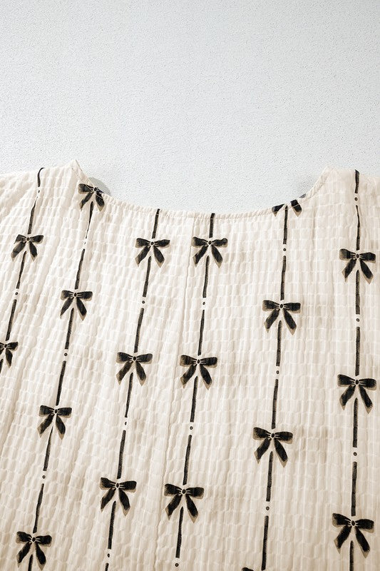 Short Sleeve Bow Top Black/White
