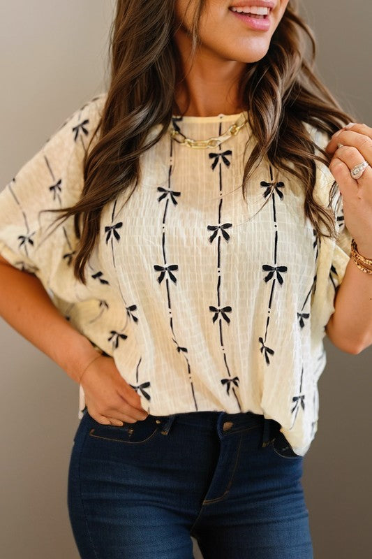 Short Sleeve Bow Top Black/White