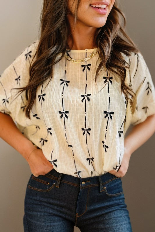 Short Sleeve Bow Top Black/White