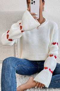 Knit Heart Sweater White