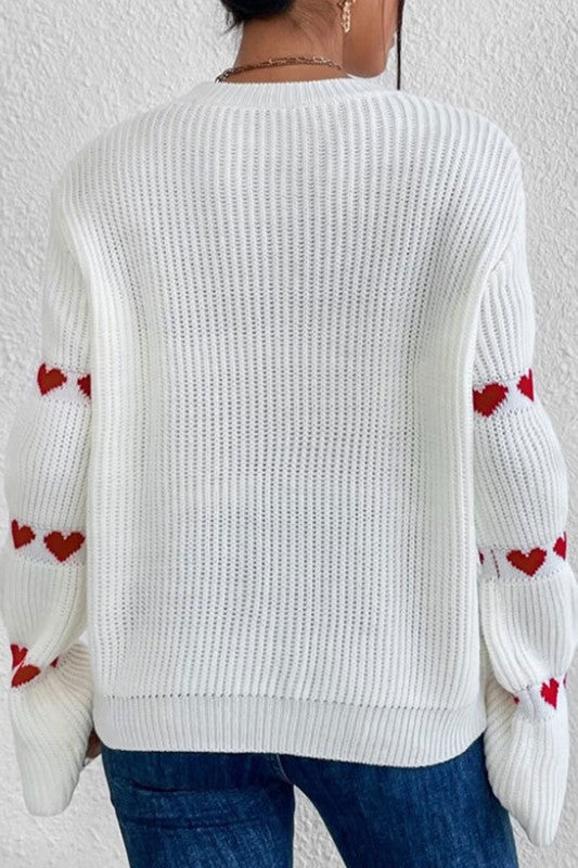 Knit Heart Sweater White