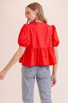 Puffy Short Sleeve Poplin Top W/ Front Ties MN3295