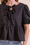 Puffy Short Sleeve Poplin Top W/ Front Ties MN3295