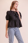 Puffy Short Sleeve Poplin Top W/ Front Ties MN3295