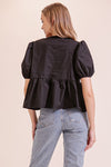 Puffy Short Sleeve Poplin Top W/ Front Ties MN3295