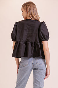 Puffy Short Sleeve Poplin Top W/ Front Ties MN3295