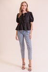 Puffy Short Sleeve Poplin Top W/ Front Ties MN3295
