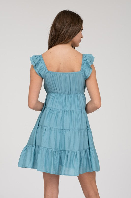 V-Neck Tiered Babydoll Mini Dress