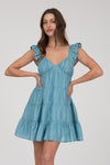 V-Neck Tiered Babydoll Mini Dress