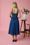 Lace Up Sleeveless Denim Midi Dress