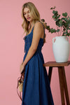 Lace Up Sleeveless Denim Midi Dress