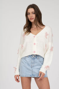 Cream Bow Cropped Cardigan