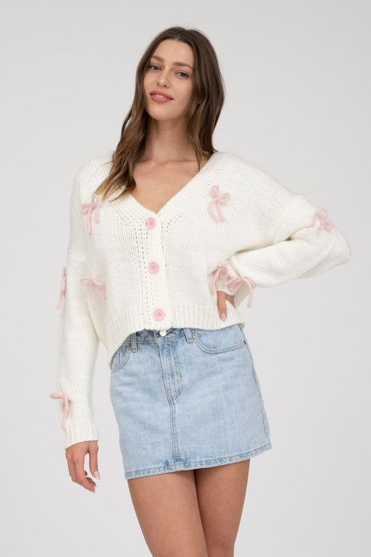 Cream Bow Cropped Cardigan