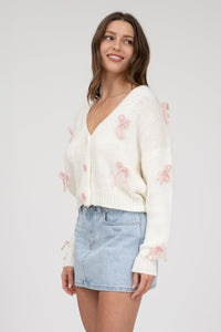 Cream Bow Cropped Cardigan