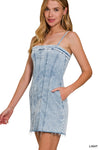 Spaghetti Strap Light Wash Denim Dress w/ Pockets