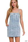 Spaghetti Strap Light Wash Denim Dress w/ Pockets