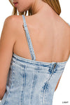 Spaghetti Strap Light Wash Denim Dress w/ Pockets