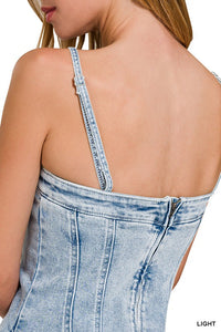 Spaghetti Strap Light Wash Denim Dress w/ Pockets
