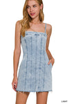 Spaghetti Strap Light Wash Denim Dress w/ Pockets