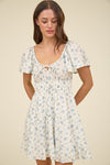 Cherry Blossom Front Tie Short Sleeve Mini Dress
