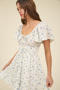 Cherry Blossom Front Tie Short Sleeve Mini Dress