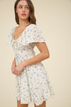 Cherry Blossom Front Tie Short Sleeve Mini Dress