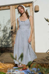 Striped Sleeveless Corset Detail Midi Dress Navy