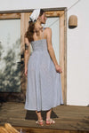 Striped Sleeveless Corset Detail Midi Dress Navy