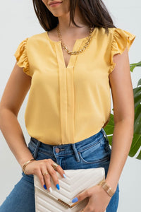 Split Neck Ruffle Sleeve Blouse