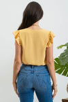 Split Neck Ruffle Sleeve Blouse