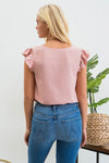 Split Neck Ruffle Sleeve Blouse