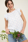 Bow Clip Dot Pattern Ruffle Sleeve Blouse