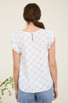 Bow Clip Dot Pattern Ruffle Sleeve Blouse