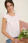 Bow Clip Dot Pattern Ruffle Sleeve Blouse