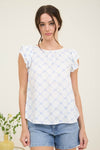 Bow Clip Dot Pattern Ruffle Sleeve Blouse