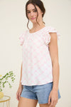 Bow Clip Dot Pattern Ruffle Sleeve Blouse